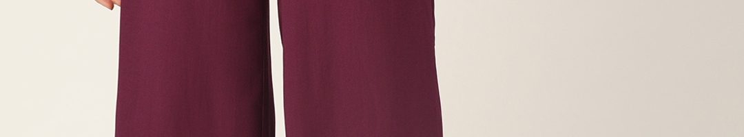 Buy DressBerry Women Burgundy Textured Knit Parallel Trousers ...