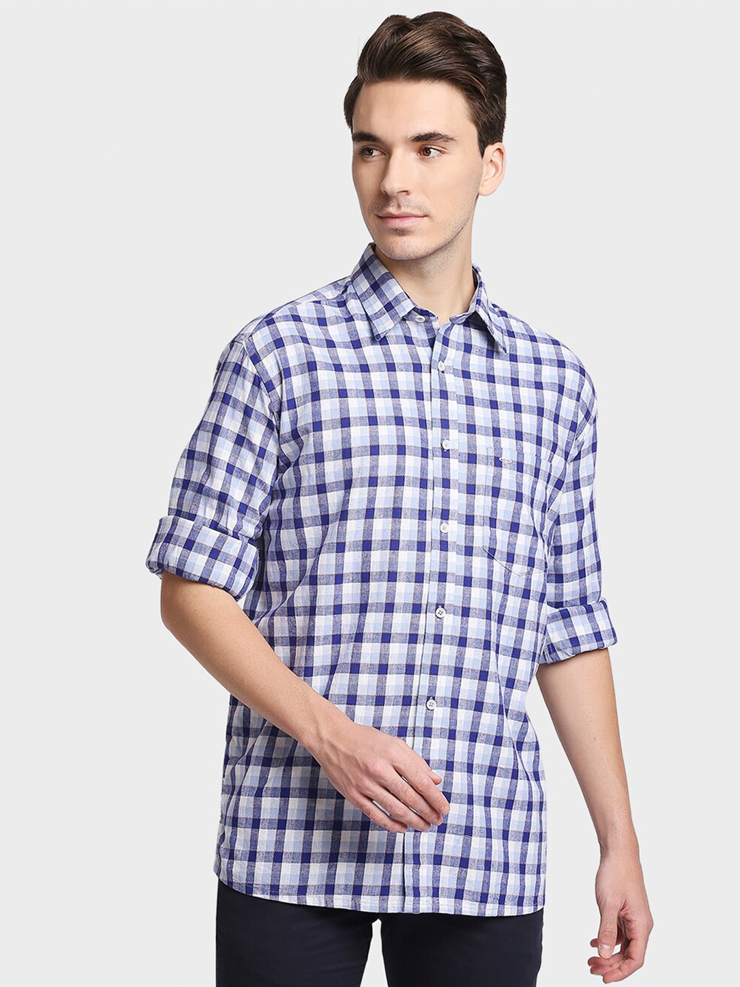 Buy ColorPlus Men Blue Opaque Checked Casual Shirt - Shirts for Men ...