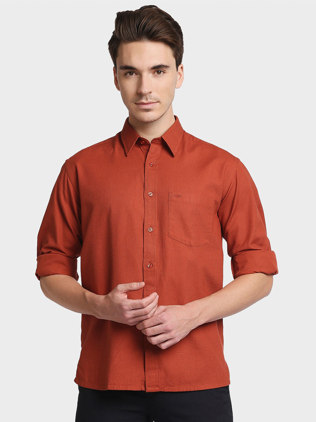 Buy ColorPlus Men Orange Solid Casual Shirt Shirts for Men 16275632