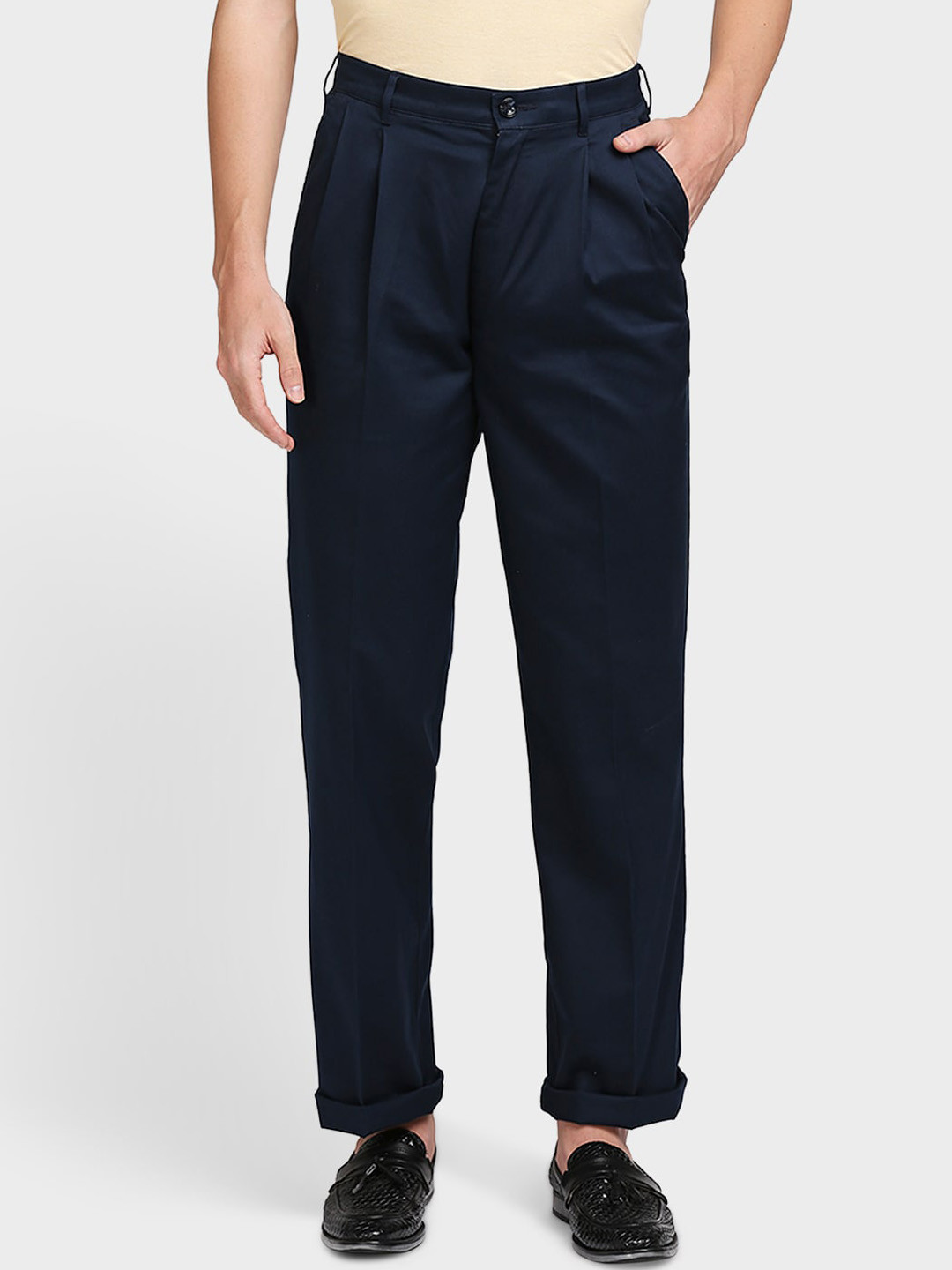 Buy ColorPlus Men Blue Pleated Trousers - Trousers for Men 16275738 ...