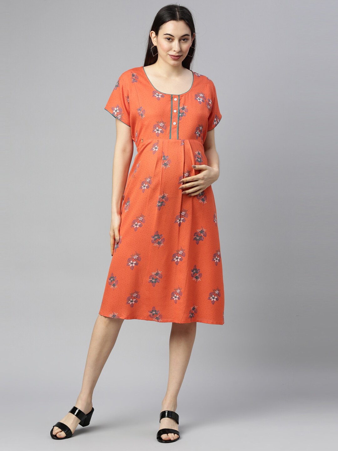 Buy GOLDSTROMS Orange Floral Maternity Dress - Dresses for Women ...