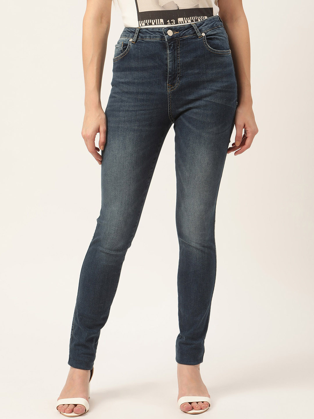 Buy KENDALL & KYLIE Women Navy Blue Slim Fit Heavy Fade Jeans Jeans