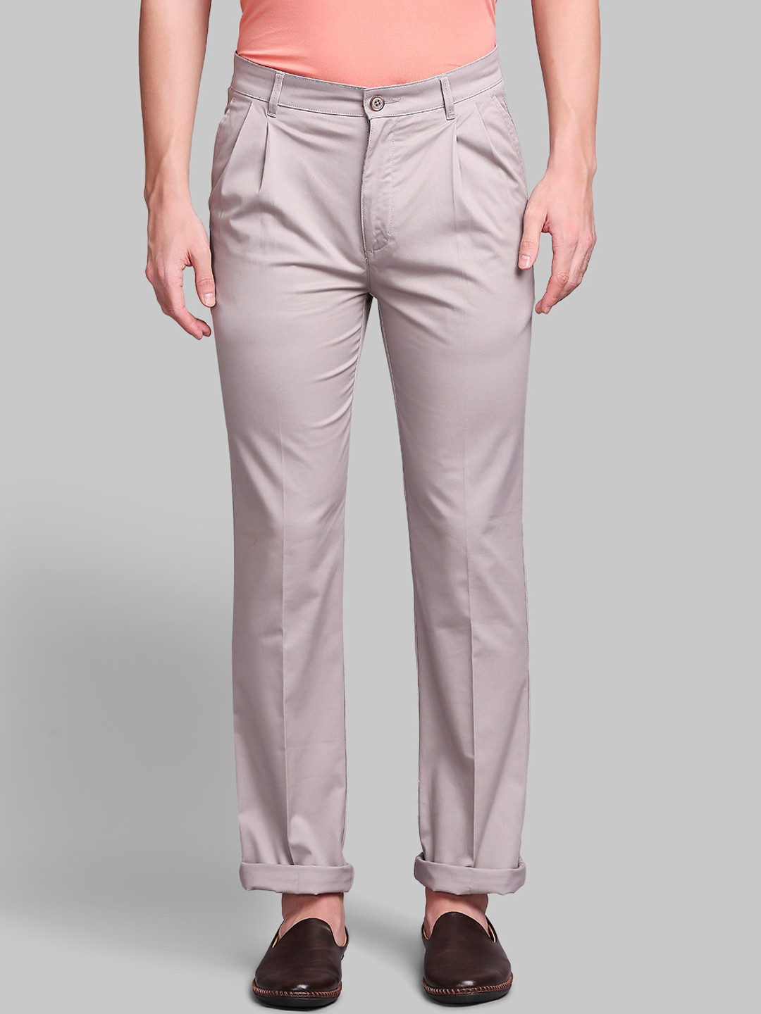 Buy Parx Men Grey Solid Pleated Trousers - Trousers for Men 16277894 ...