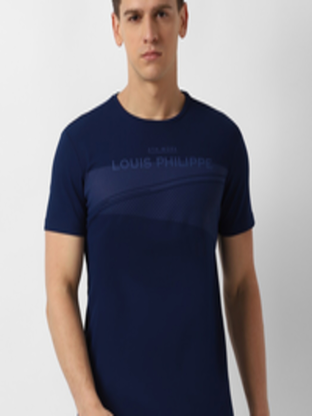Buy Louis Philippe Sport Men Navy Blue Typography Printed Slim Fit T ...