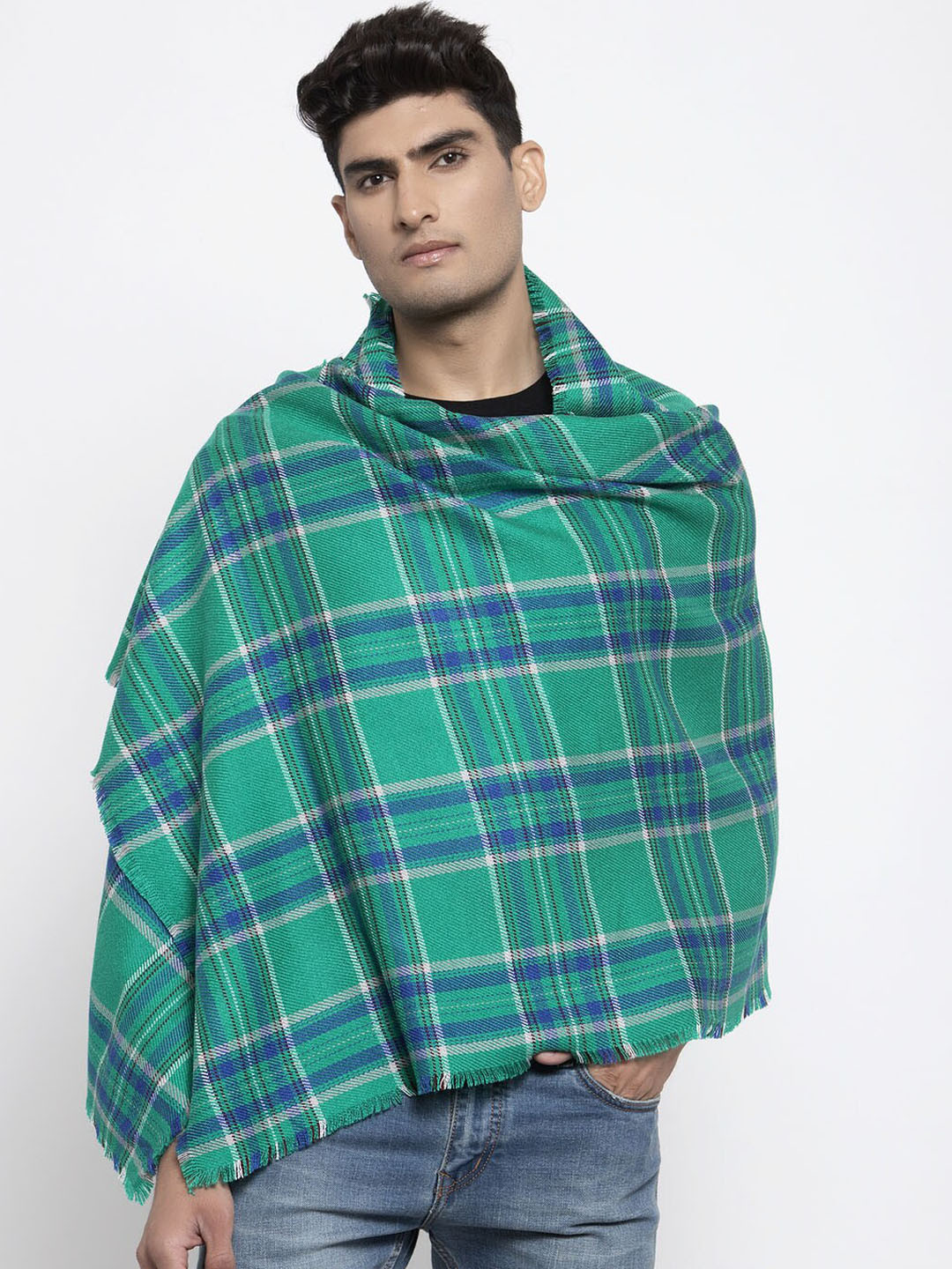 Buy Calvadoss Men Green & Blue Cotton Long Fit Muffler Mufflers for