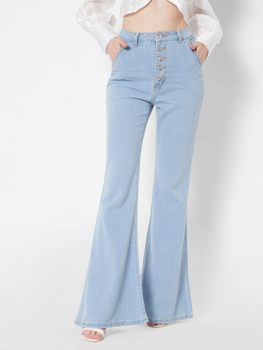 Buy URBANIC Women Blue Wide Leg High Rise Pure Cotton Jeans Jeans for