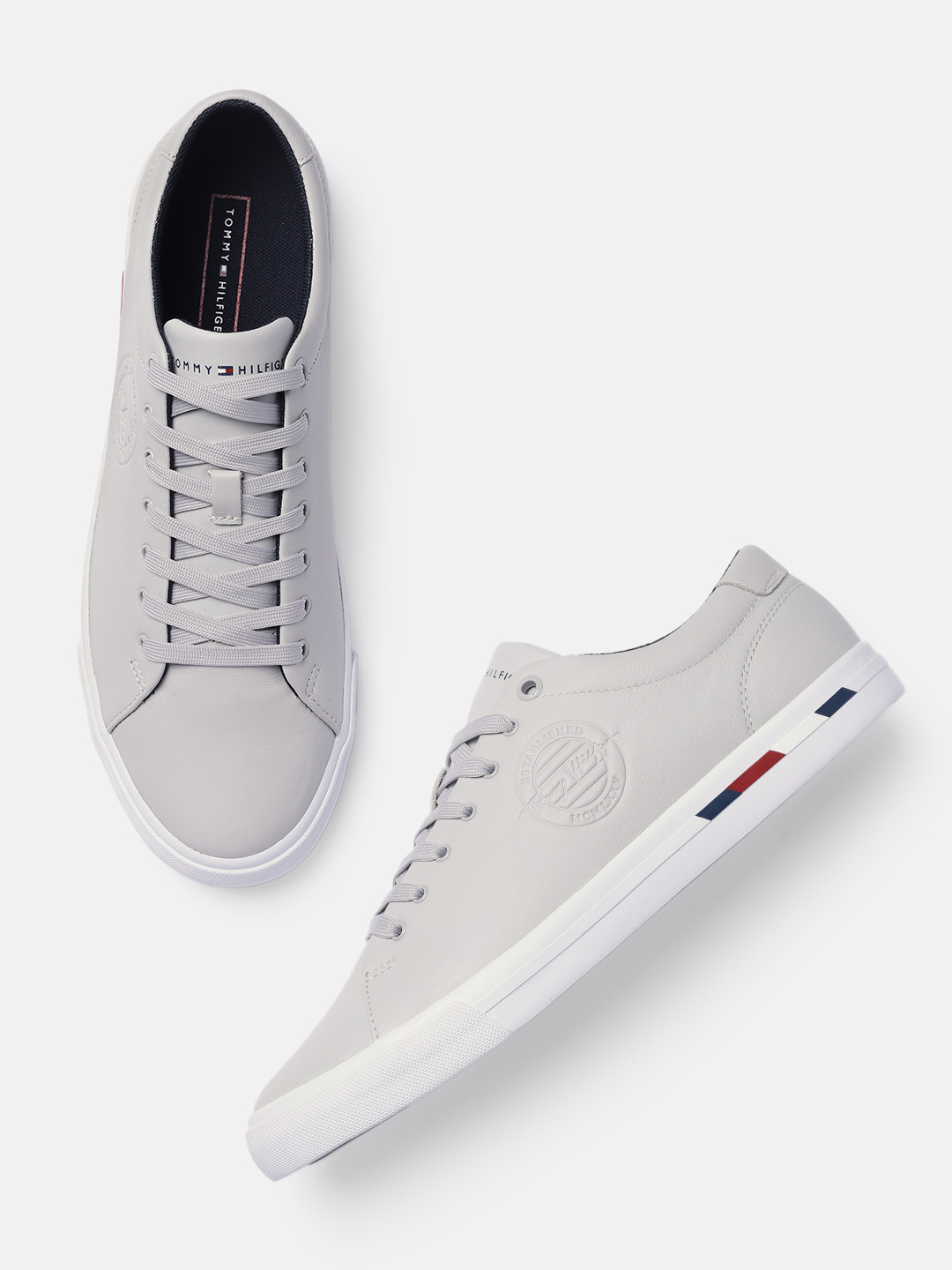 Buy Tommy Hilfiger Men Grey Leather Sneakers Casual Shoes for Men