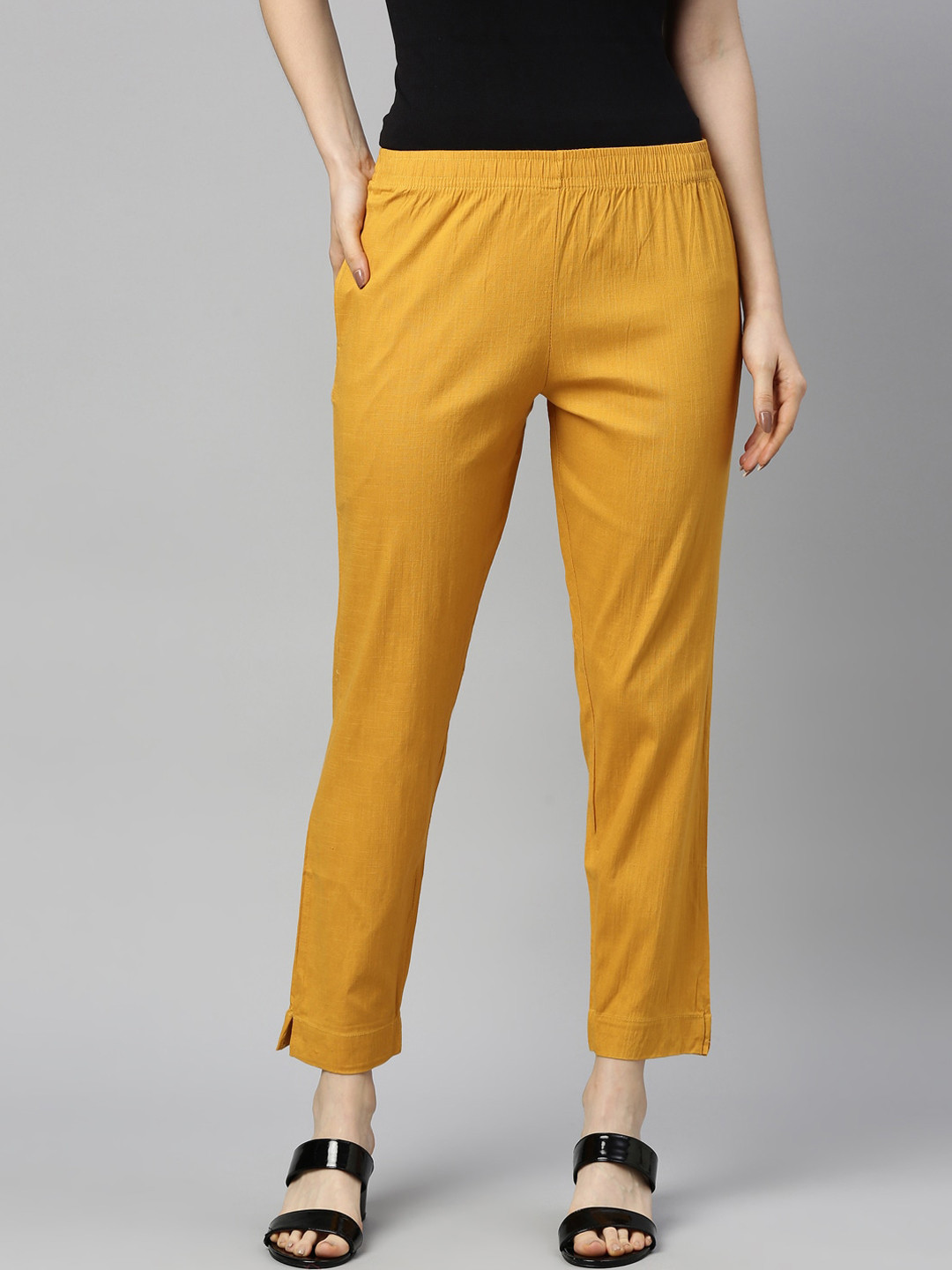 Buy GOLDSTROMS Women Mustard Yellow Trousers Trousers for Women