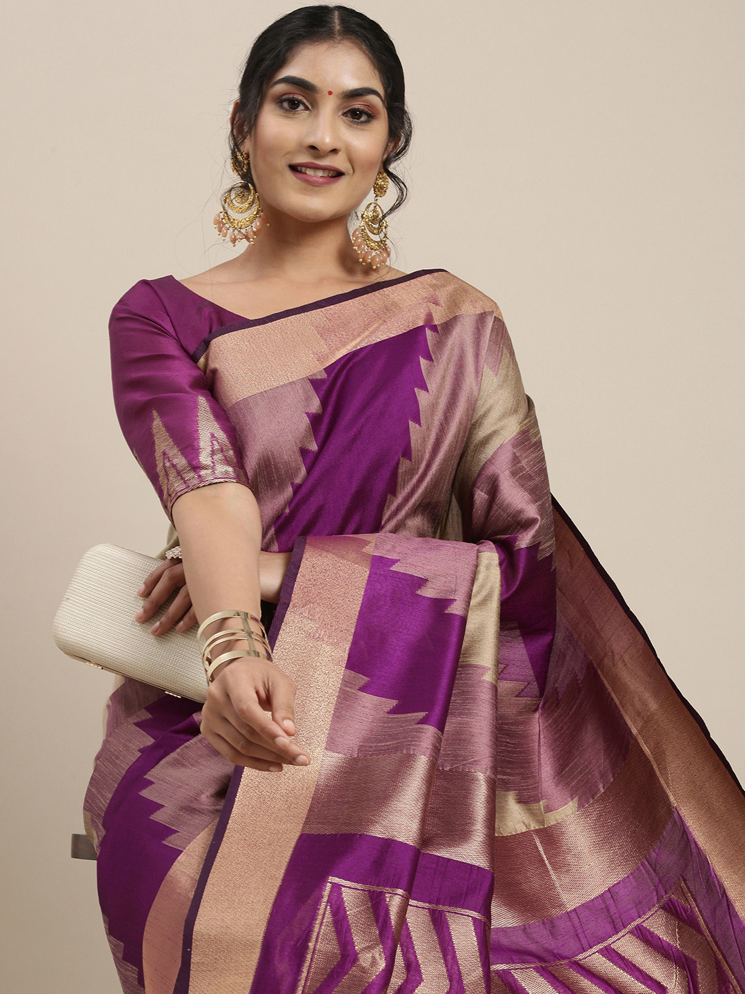 Buy Saree Mall Purple Silk Cotton Banarasi Saree Sarees for Women