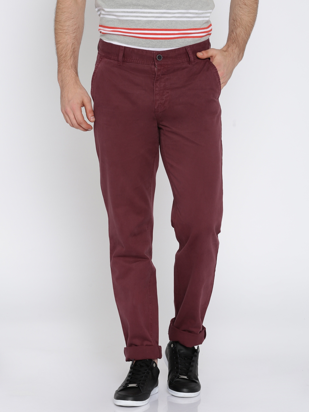 Buy Nature Casuals Men Burgundy Solid Chinos - Trousers for Men 1629540 ...