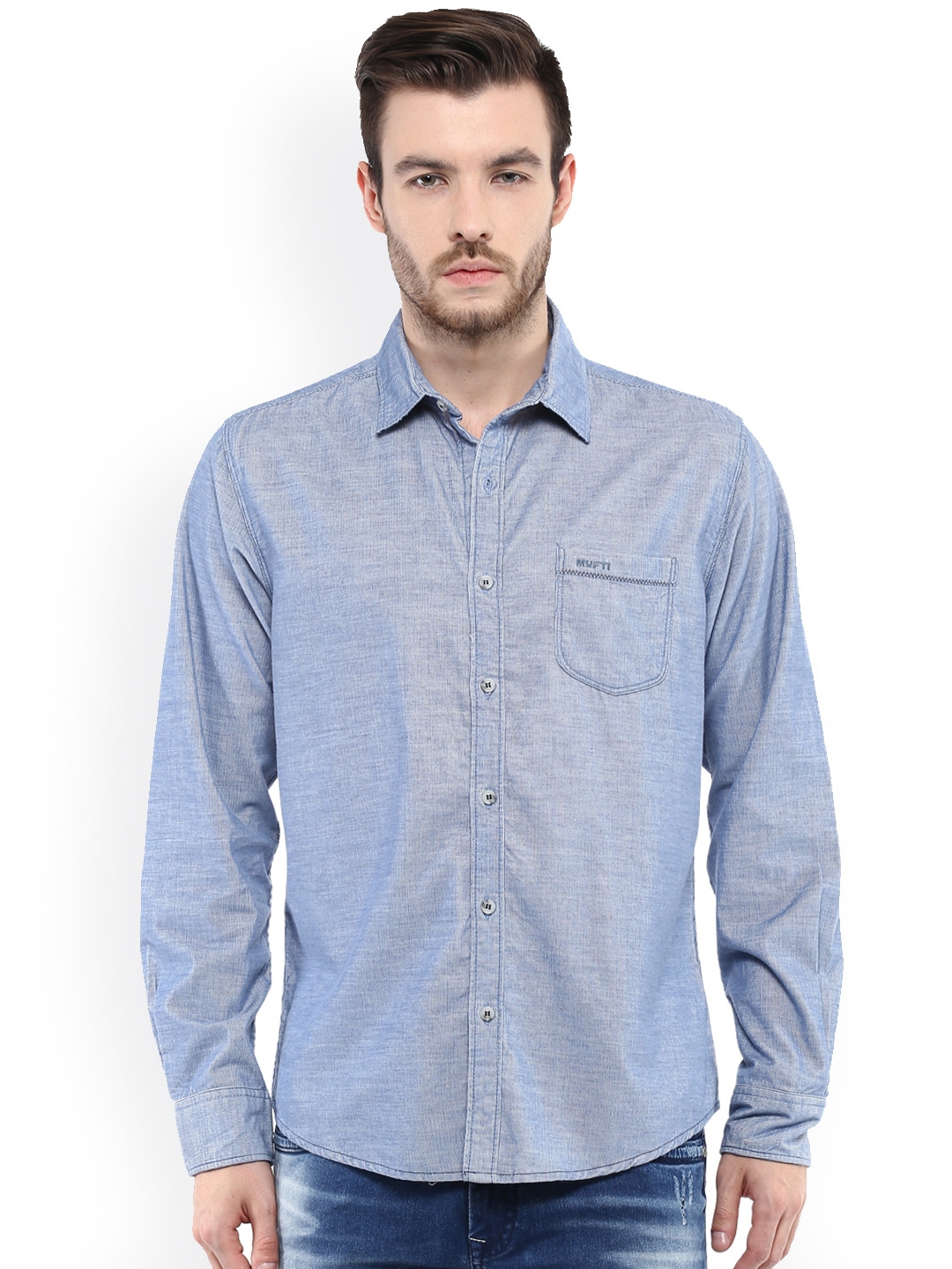 Buy Mufti Men Blue Slim Fit Self Design Casual Shirt - Shirts for Men ...