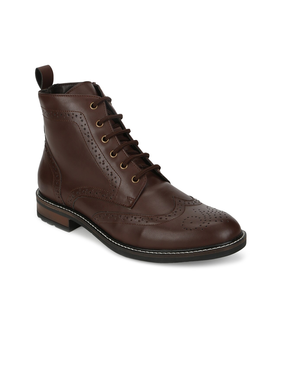 Buy Truffle Collection Men Brown Perforations High Top Flat Boots ...