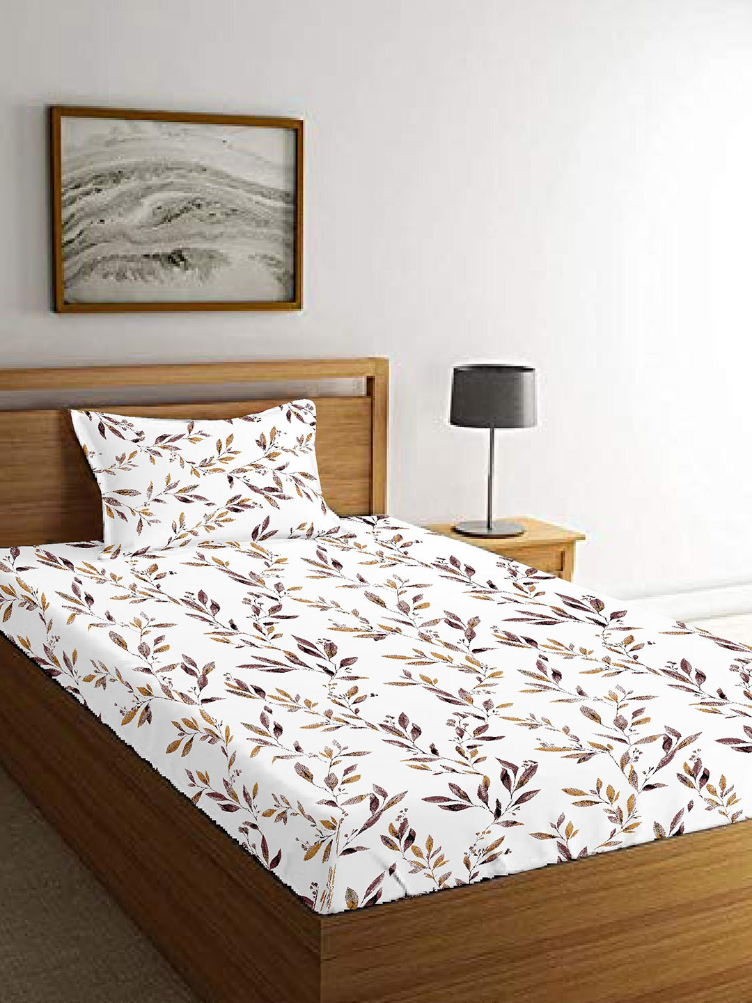 Buy MAYFAIR HOMES LONDON White & Green Floral 210 TC Single Bedsheet