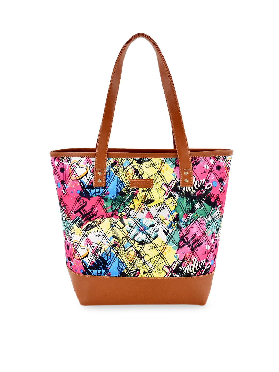 Buy Lychee Bags Multicoloured Printed Structured Tote Bag Handbags