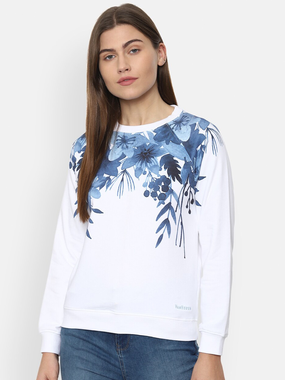 Buy Van Heusen Woman Women White Printed Sweatshirt - Sweatshirts for Women 16314996 | Myntra
