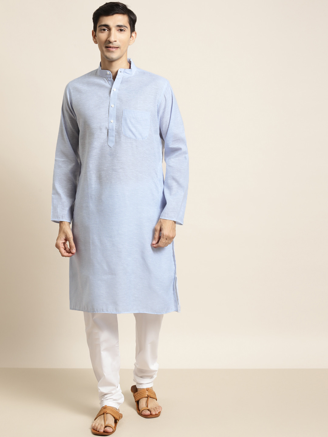 Buy SOJANYA Men Blue & White Striped Kurta With Churidar Kurta Sets for Men 16315692 Myntra
