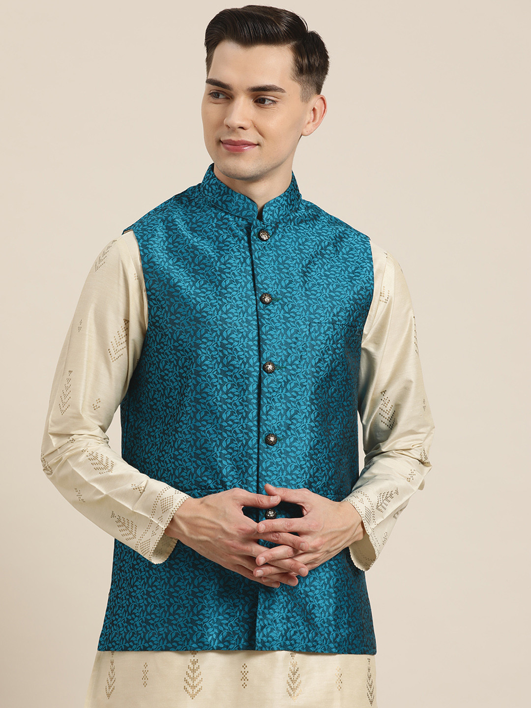 Sojanya Clothing Sojanya Men's Jacquard Silk Nehru Jacket