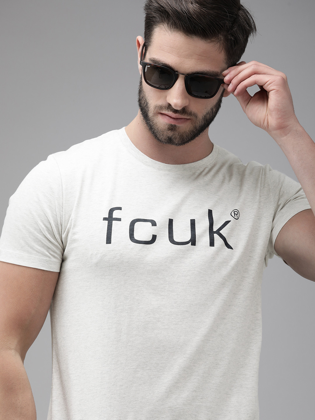 Buy French Connection Men Grey Brand Logo Printed Pure Cotton Slim Fit