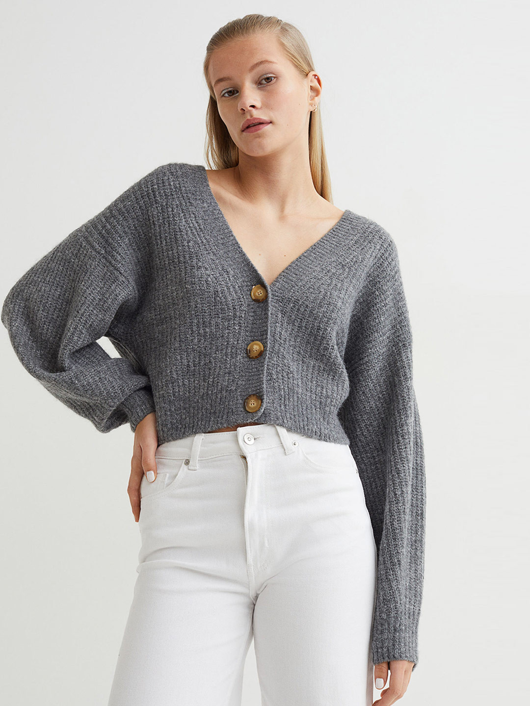 Buy H&M Women Grey Rib Knit Cardigan Sweaters for Women 16325024 Myntra
