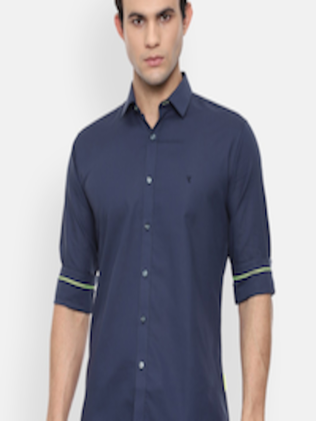 Buy V Dot Men Navy Blue Striped Pure Cotton Slim Fit Casual Shirt ...