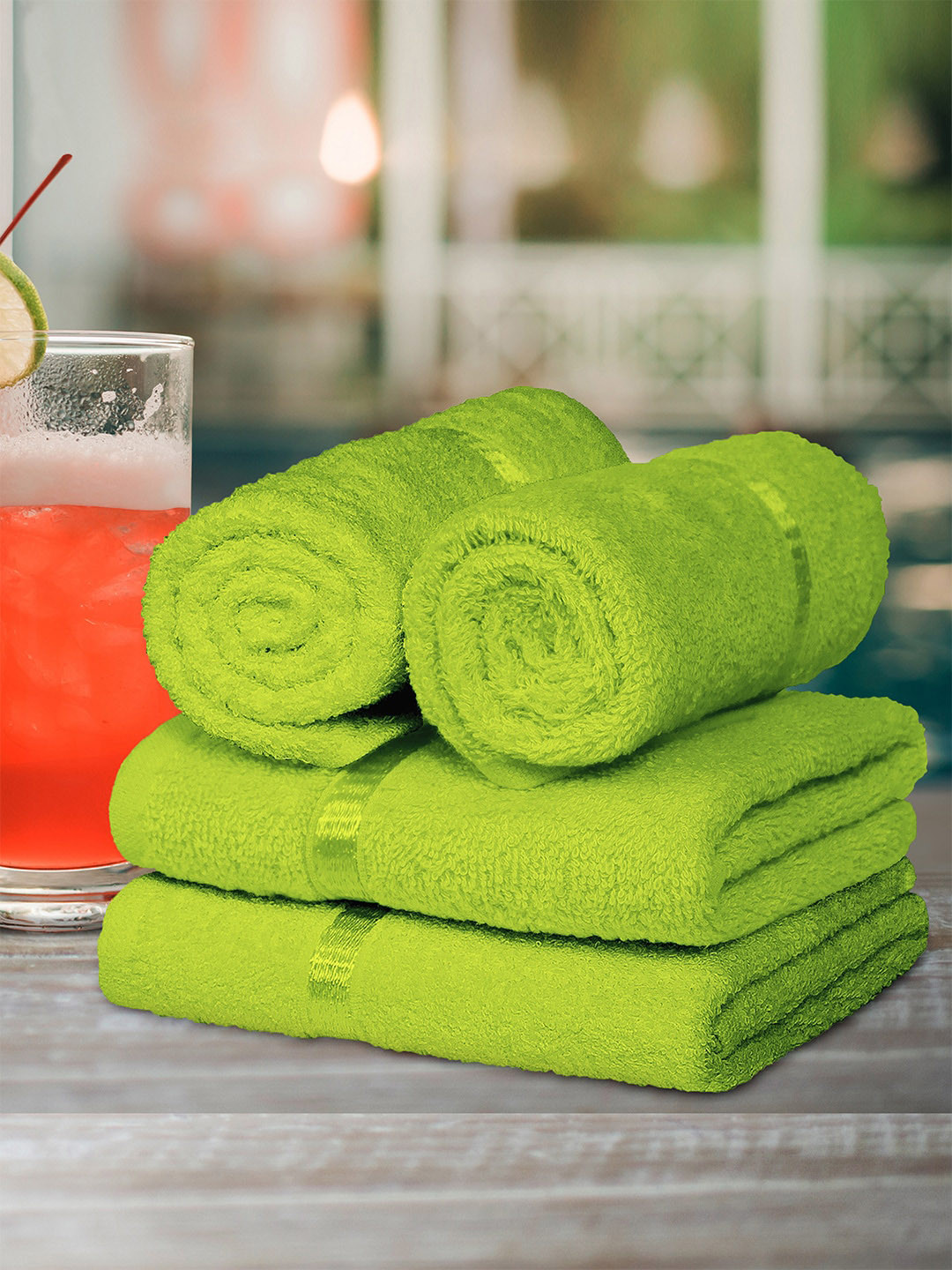 Buy Storyhome Set Of 4 Green Solid 450 GSM Pure Cotton Hand Towels