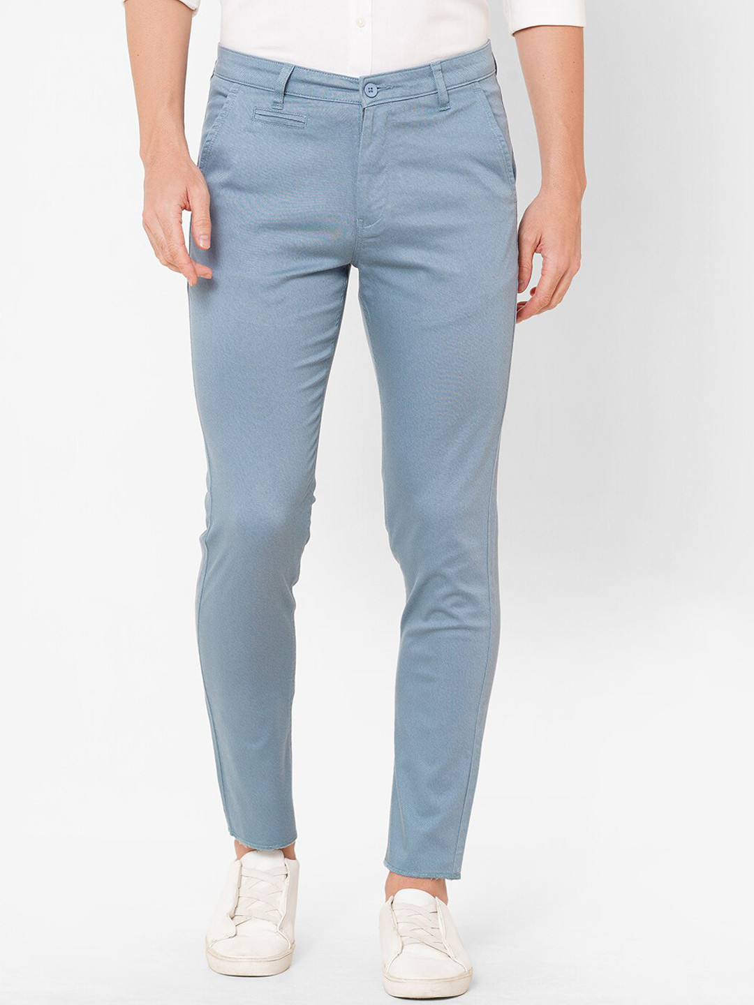 Buy Solemio Men Blue Solid Easy Wash Regular Fit Chinos - Trousers for ...