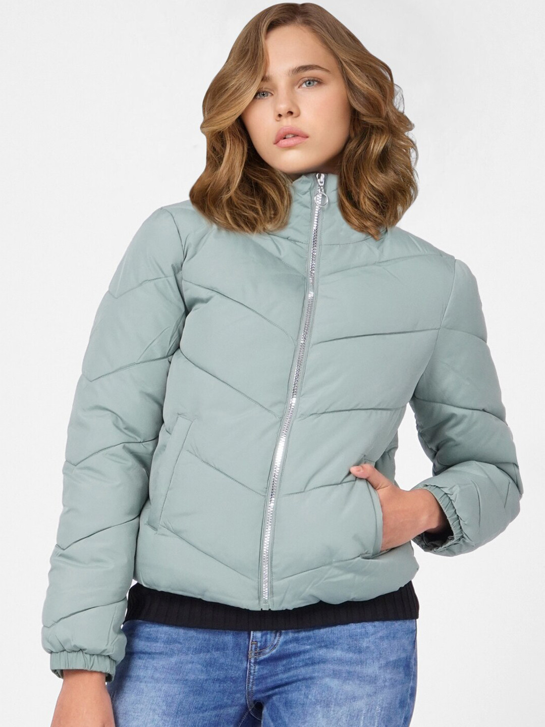 Buy ONLY Women Green Solid Puffer Jacket Jackets for Women 16331948