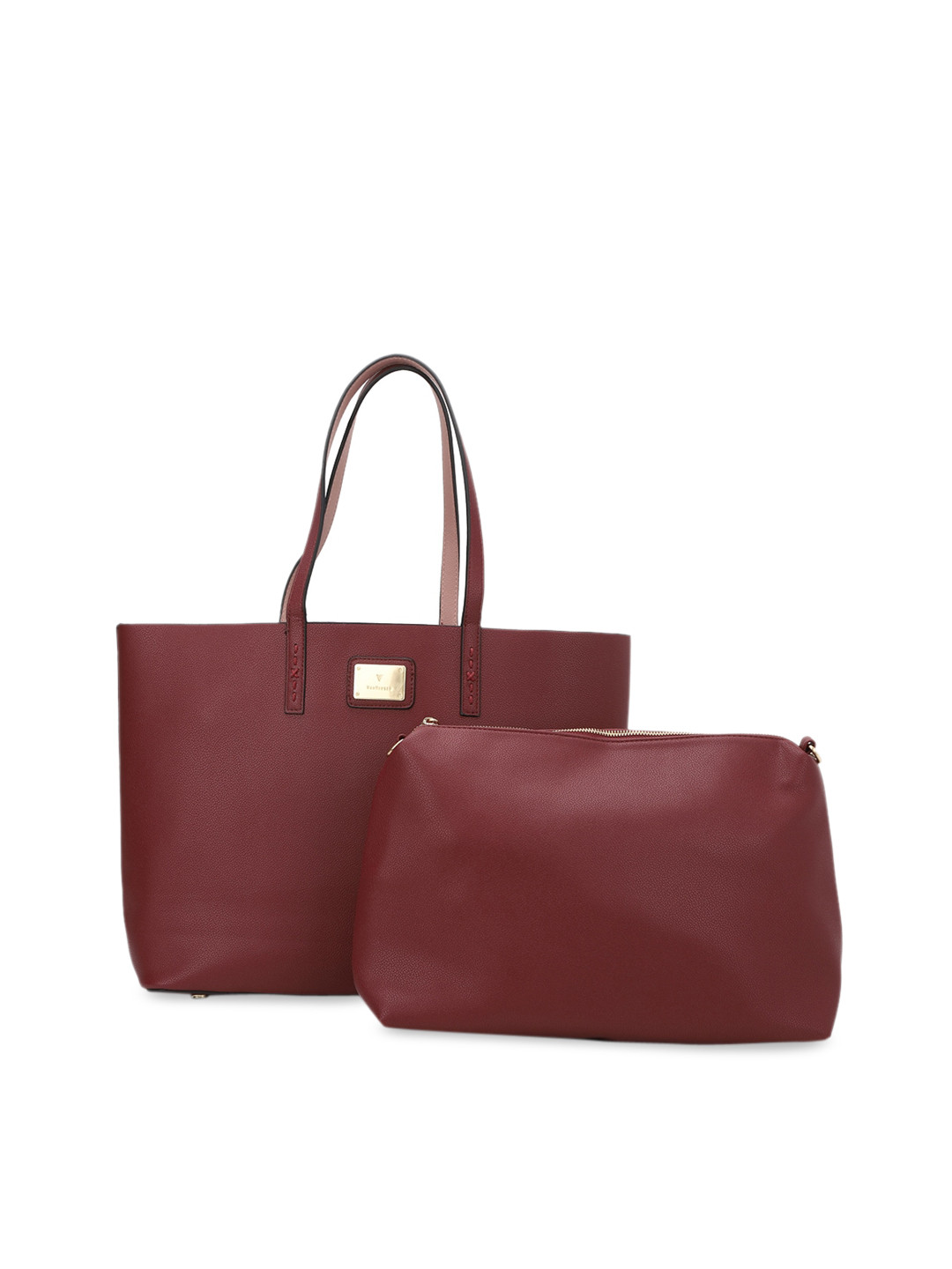 Buy Van Heusen Woman Maroon PU Structured Shoulder Bag With Tasselled