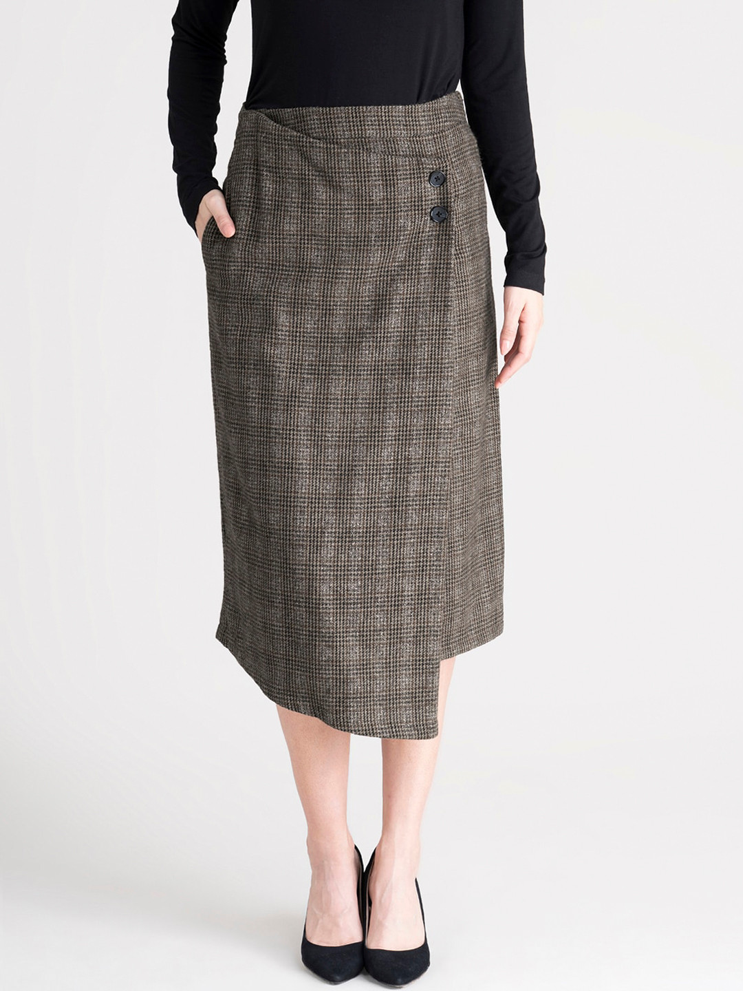 Buy FableStreet Women Brown Checked Knee Length A Line Skirt Skirts