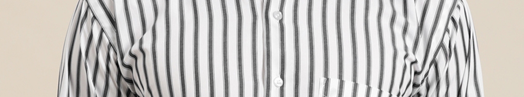 Buy Hancock Men White & Grey Pure Cotton Slim Fit Striped Formal Shirt ...