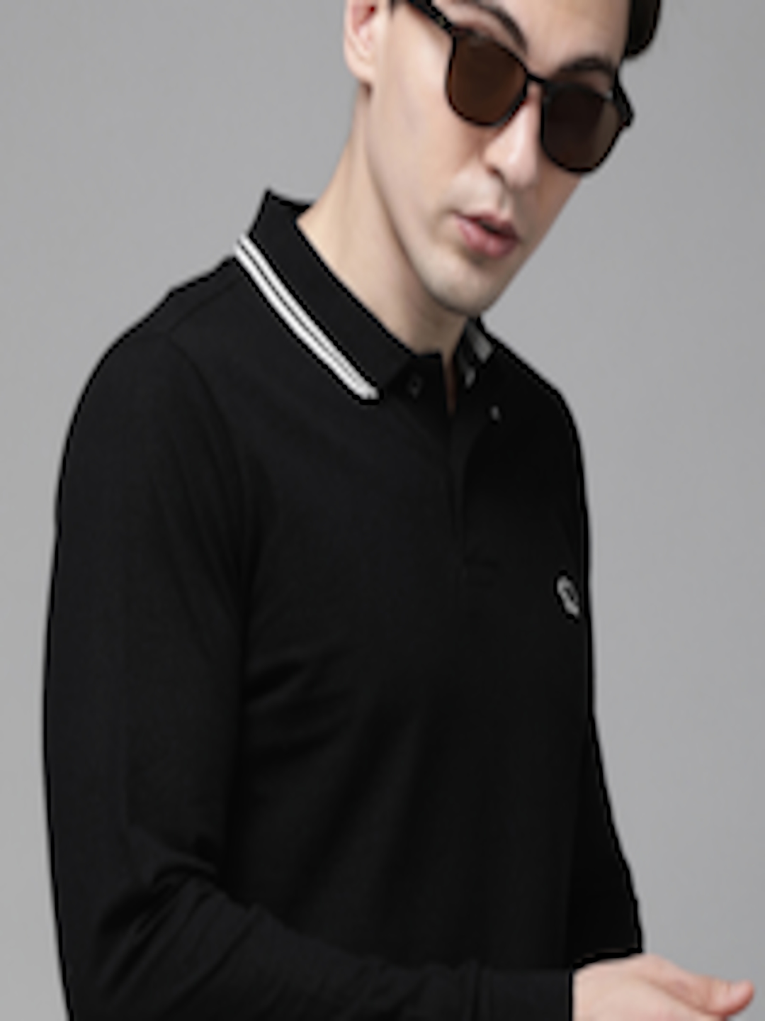 Buy THE BEAR HOUSE Men Black Polo Collar With Tipping Pure Cotton Slim ...