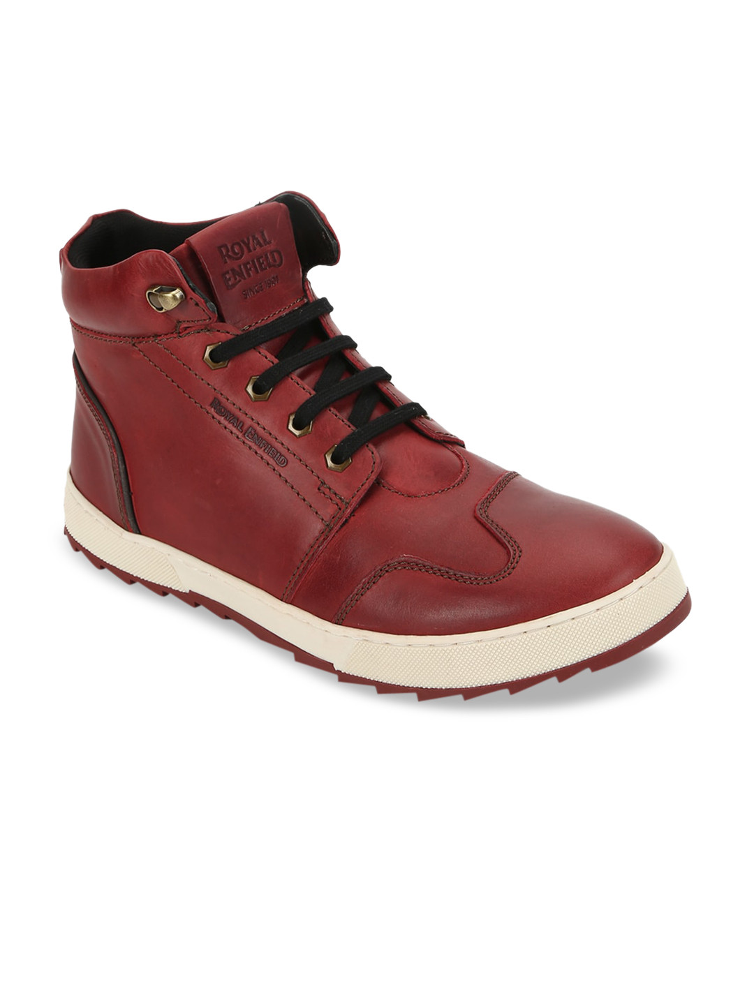 Buy Royal Enfield Men Red Colourblocked Leather Flat Boots Casual