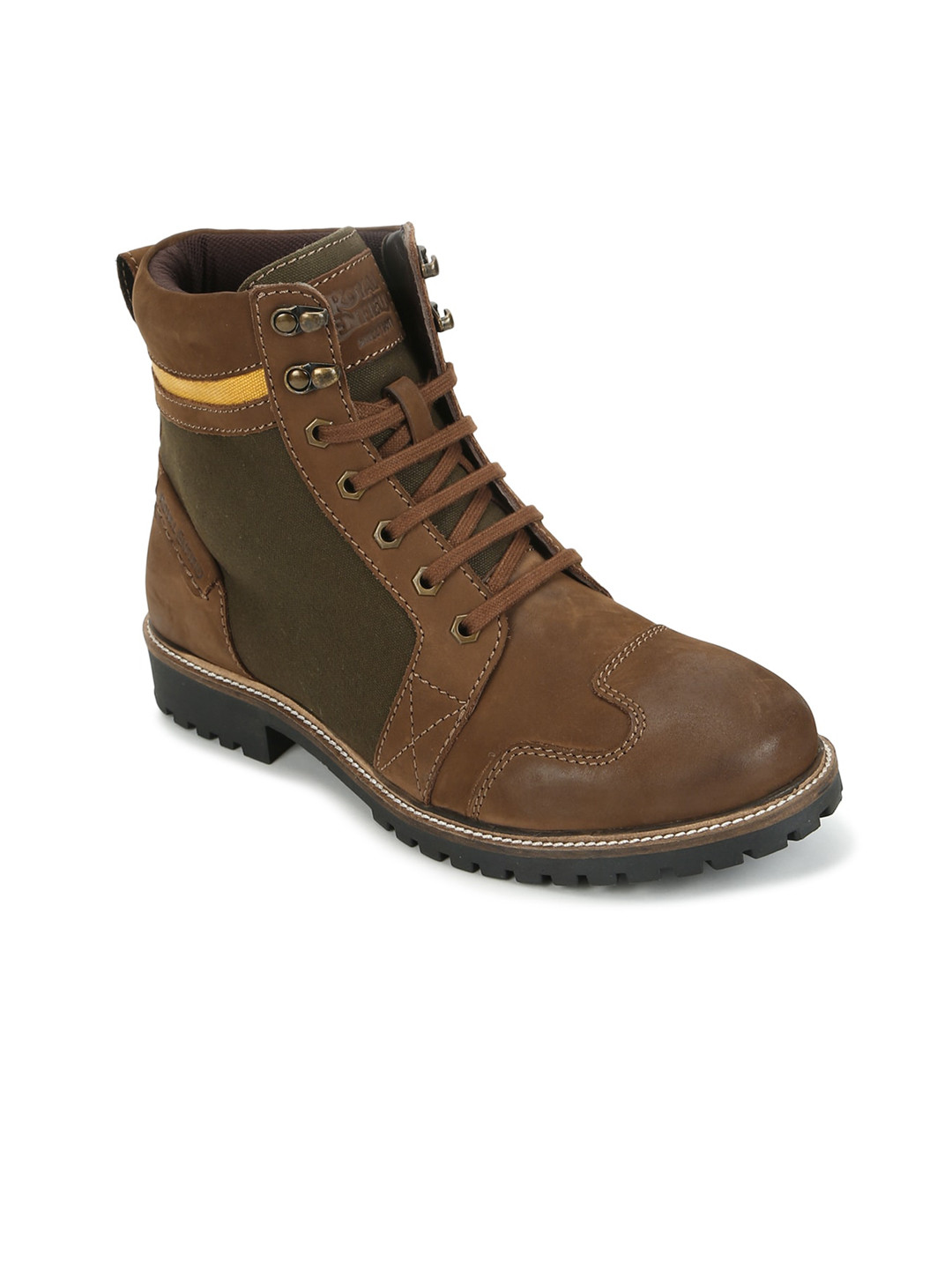 Buy Royal Enfield Men Brown Colourblocked Leather Flat Boots Casual