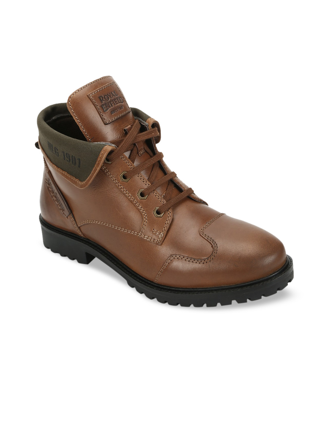 Buy Royal Enfield Men Brown Colourblocked Leather Flat Boots Casual