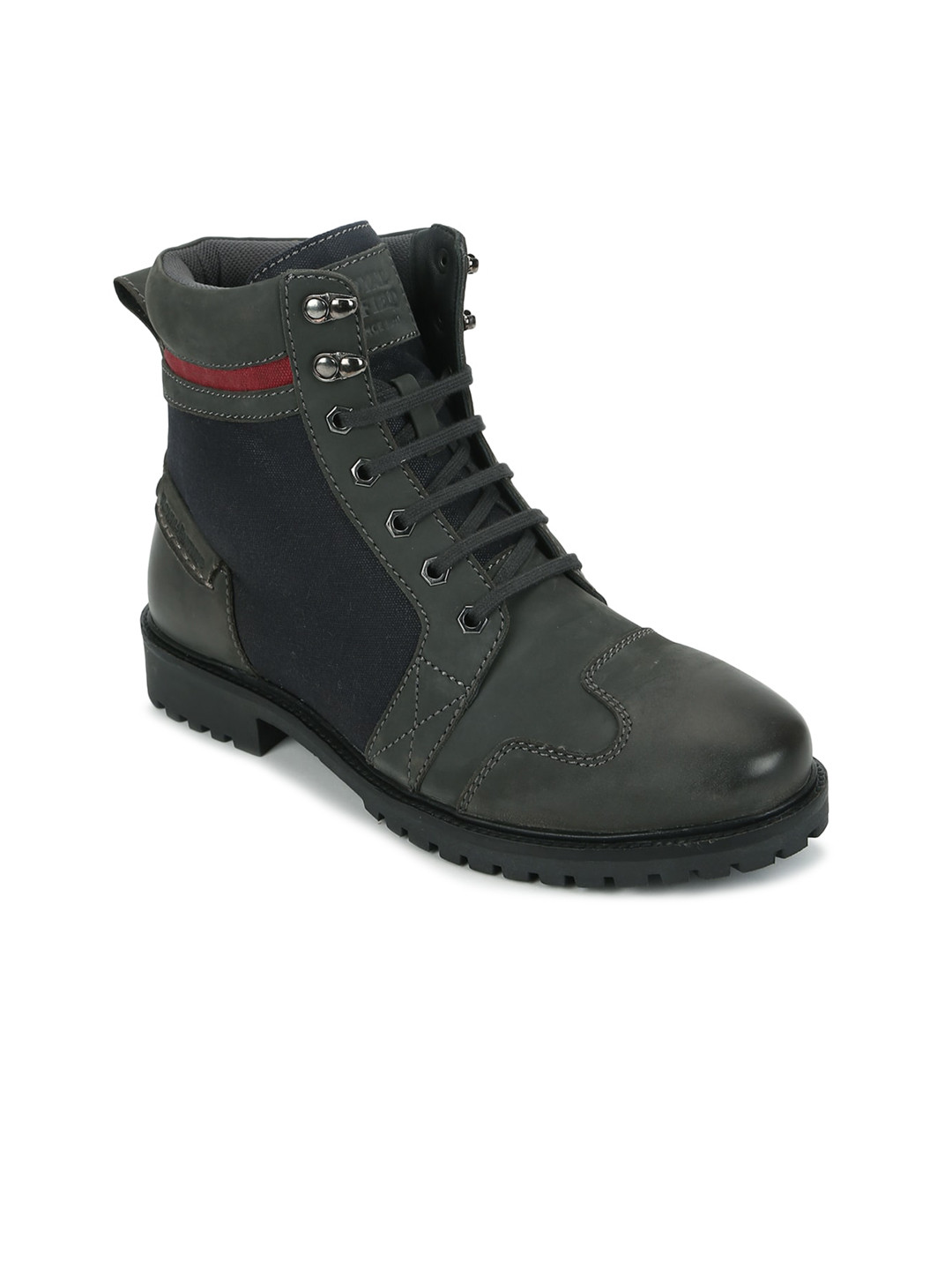 Buy Royal Enfield Men Grey Colourblocked Leather Flat Boots Casual