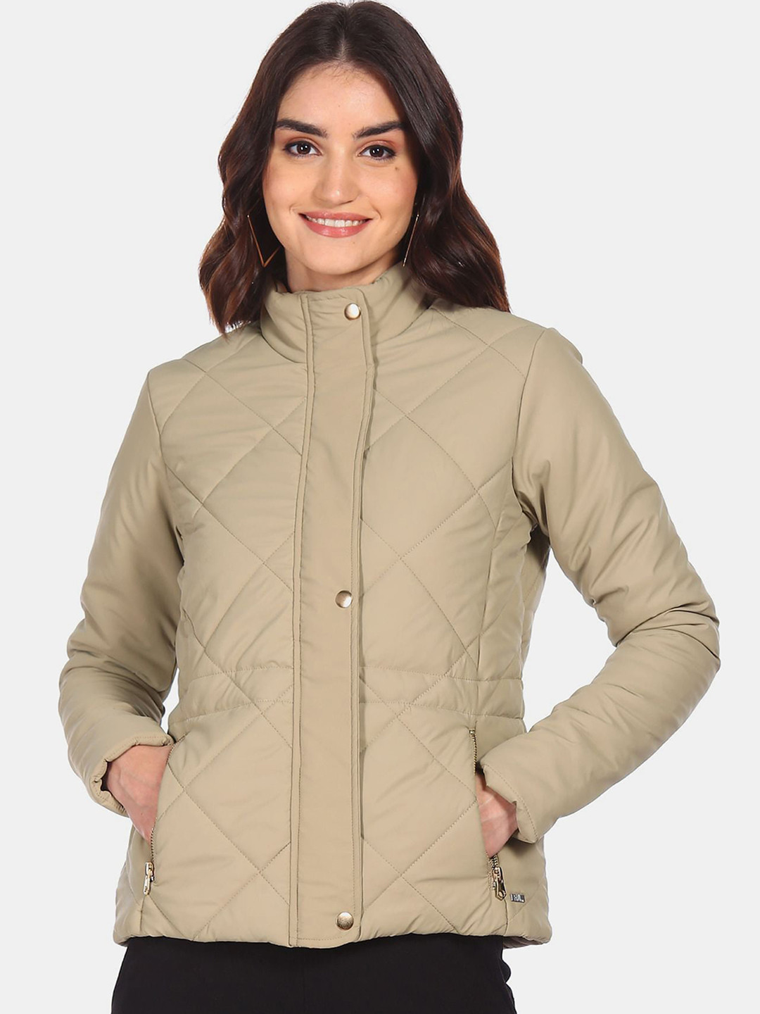 Buy Flying Machine Women Beige Quilted Jacket Jackets for Women