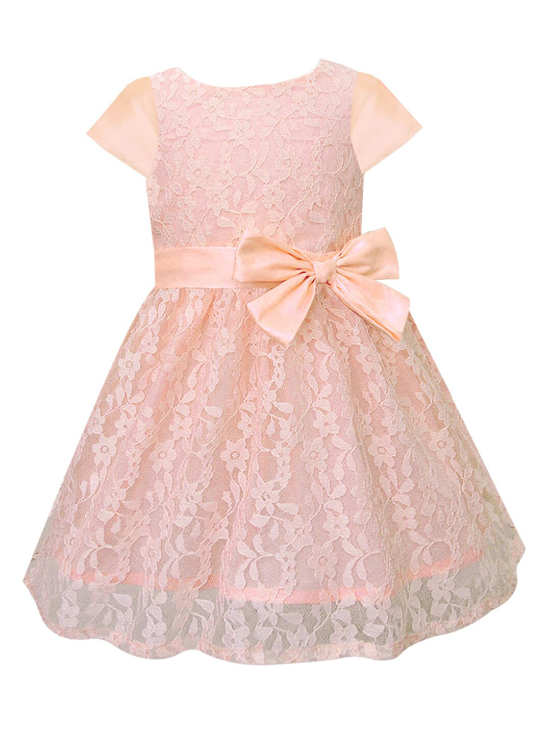 Girls Peach-Coloured Solid A-Line Dress main image 1