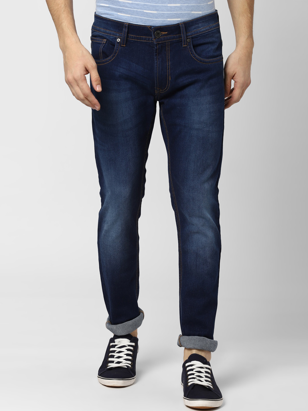 Buy Peter England Casuals Men Navy Blue Skinny Fit Heavy Fade Jeans