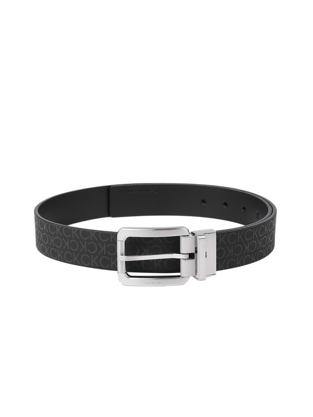 Buy Calvin Klein Men Black & Charcoal Grey Typography Printed Reversible Casual Belt Belts for