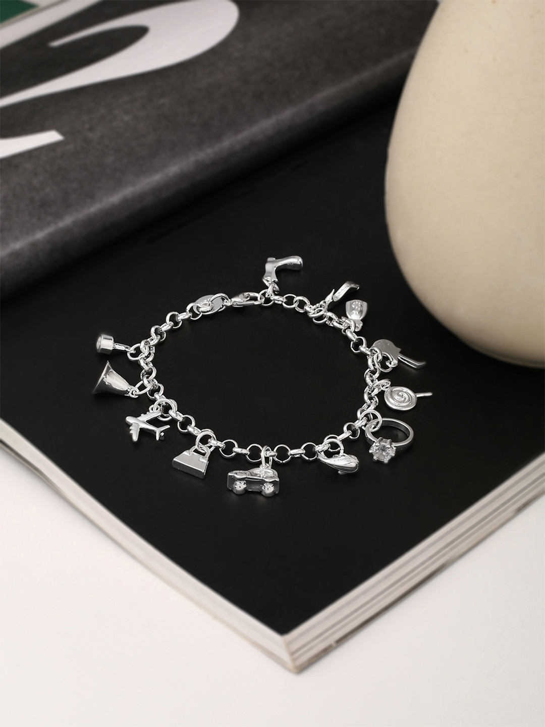 Yellow Chimes Women's Swan Charm Bracelet - Cubic Zirconia Plated Adjustable Jewelry