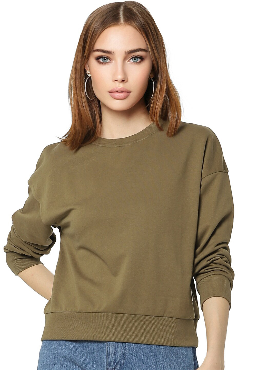 Buy ONLY Women Olive Green Sweatshirt Sweatshirts for Women 16349520