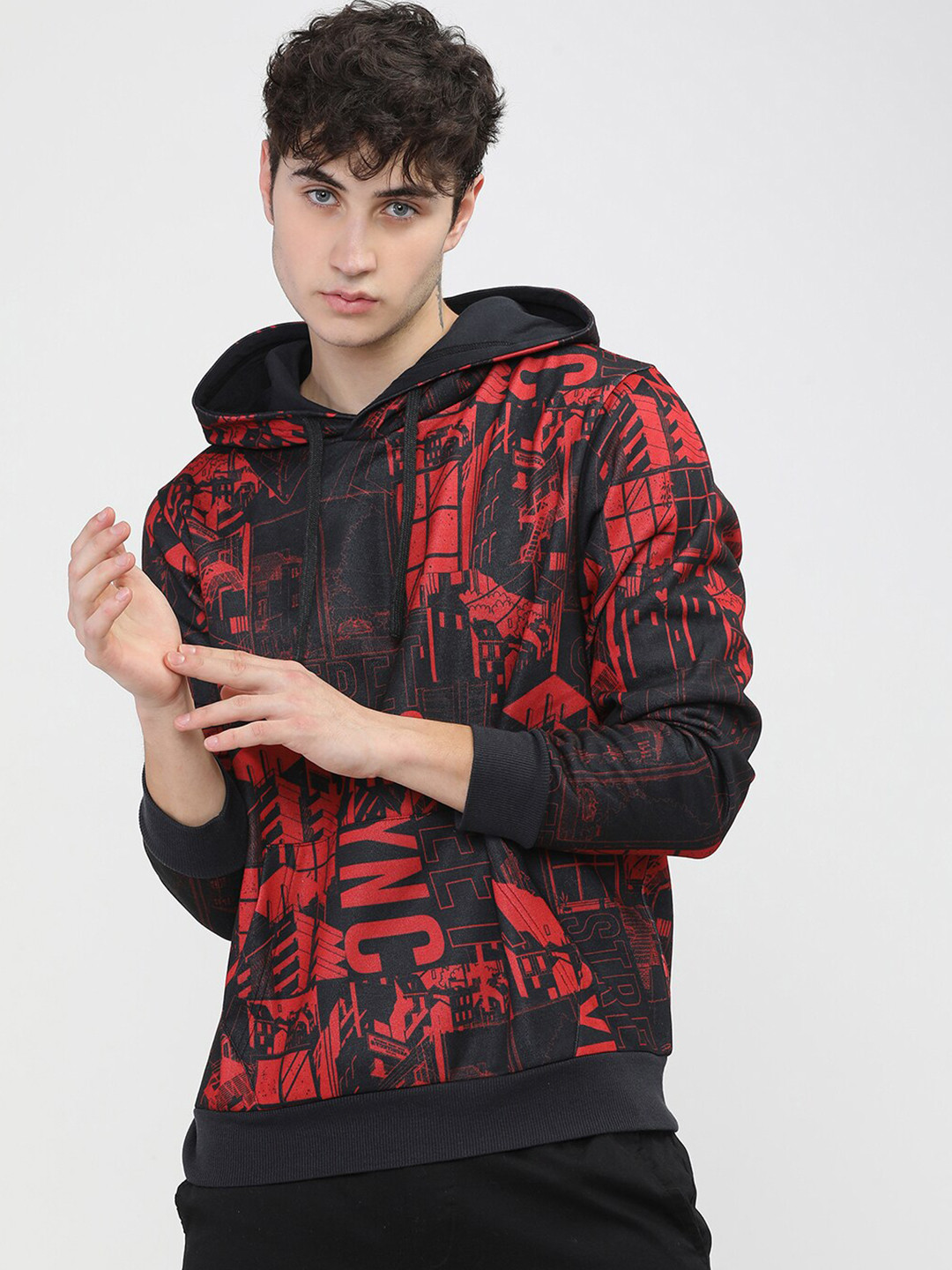 Buy HIGHLANDER Men Red Printed Hooded Sweatshirt Sweatshirts for Men
