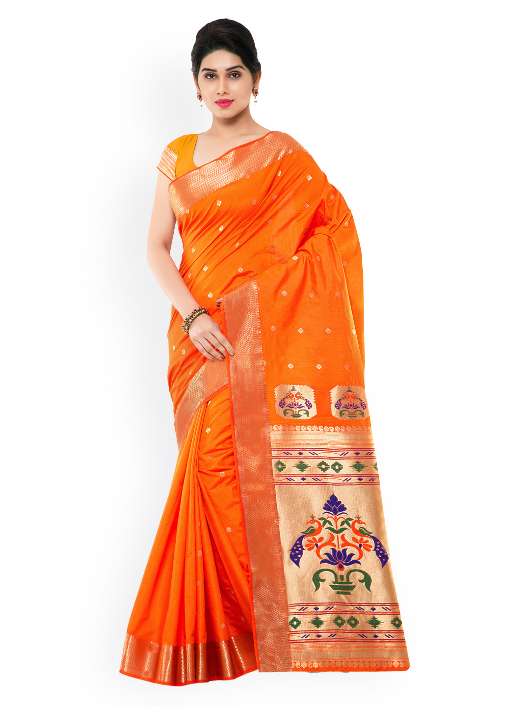 Buy Varkala Silk Sarees Orange Paithani Jacquard & Art Silk Traditional