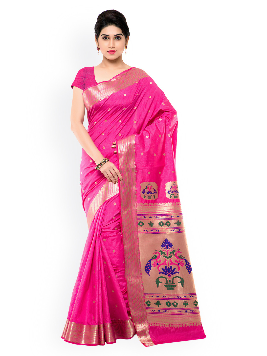 Buy Varkala Silk Sarees Pink Paithani Jacquard & Art Silk Traditional