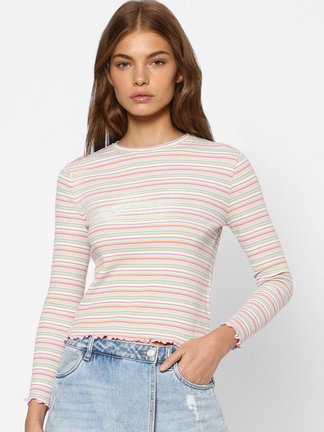 Buy ONLY Women Pink Striped T Shirt Tshirts for Women 16357616 Myntra