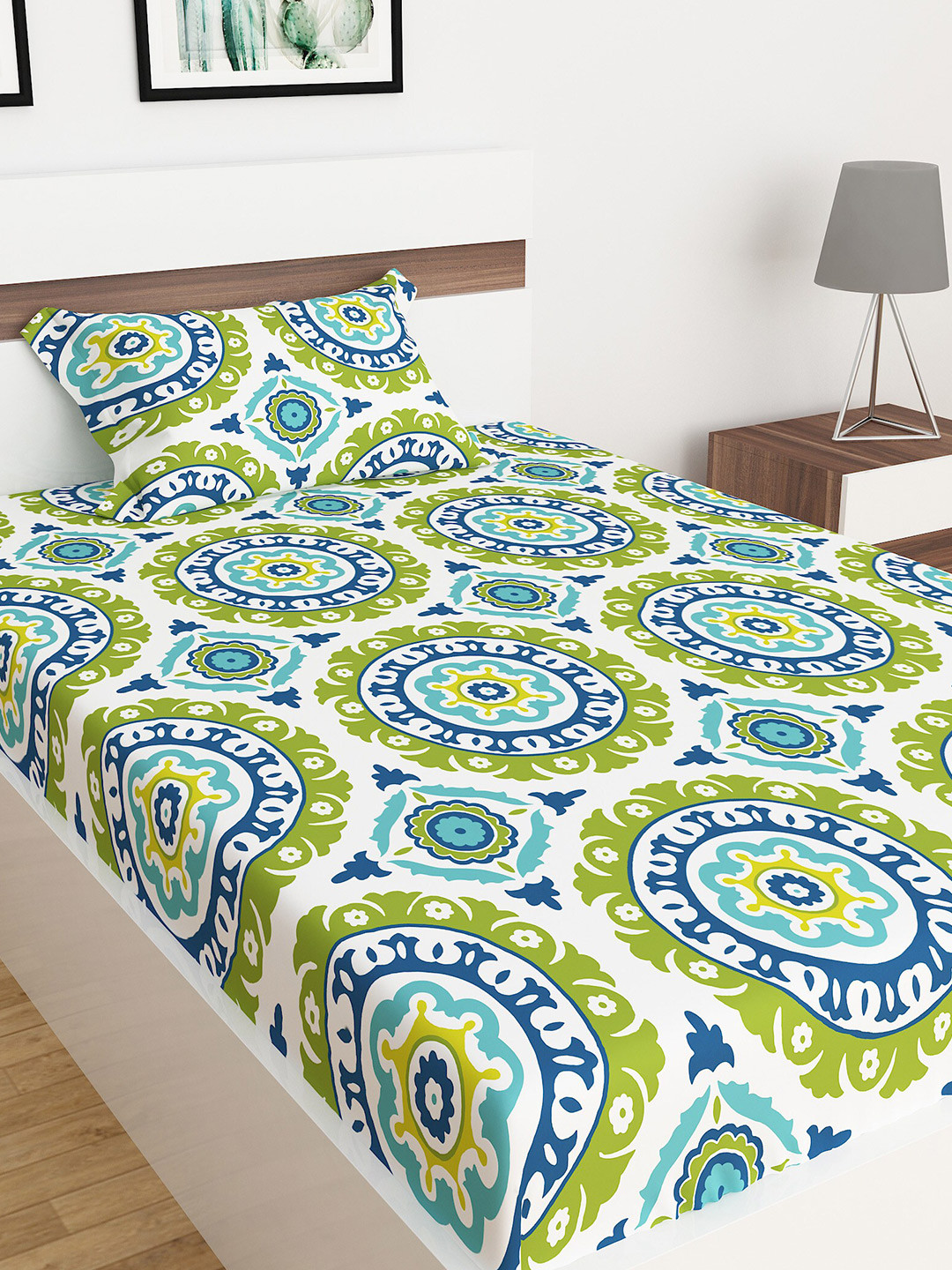 Buy Home Centre Dallas White & Green 180 TC Printed Cotton Single