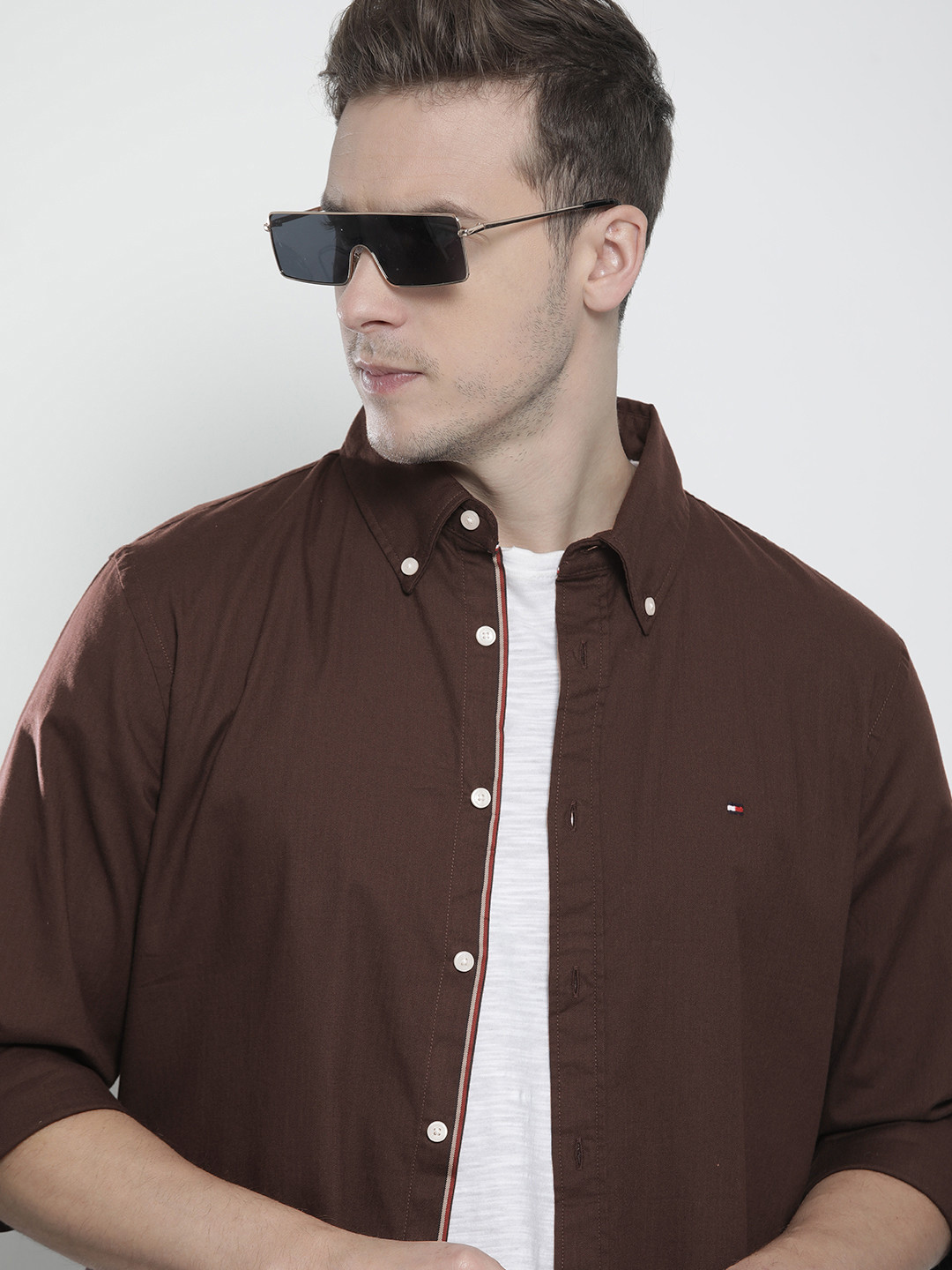 Buy Tommy Hilfiger Men Brown Button Down Collar Casual Shirt Shirts