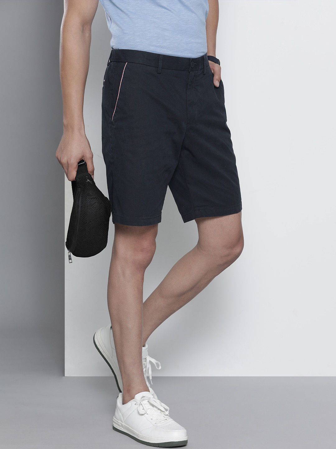 Buy Tommy Hilfiger Men Navy Blue Solid Organic Cotton Regular Shorts