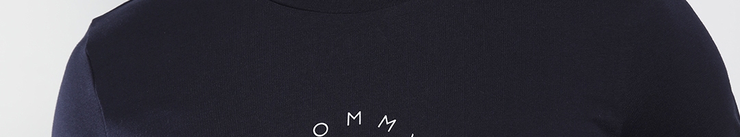 Buy Tommy Hilfiger Men Navy Blue Brand Logo Printed Pure Cotton T Shirt ...