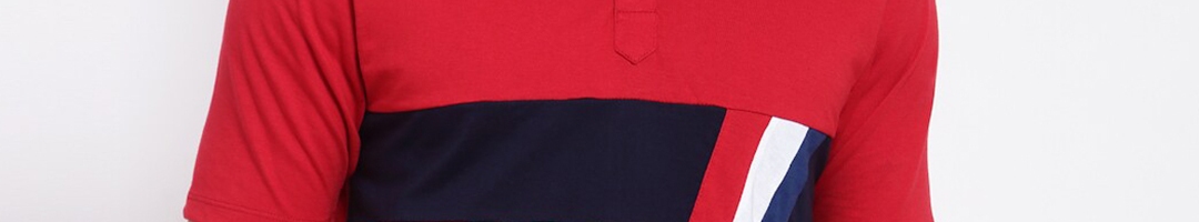 Buy Kalt Men Red Colourblocked Mandarin Collar T Shirt - Tshirts for ...